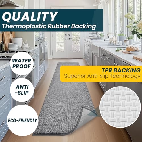 Image of Washable Kitchen Rug 24 inch x 82 inch / 60cm x 210cm, Non Slip Kitchen Mat for Floor, Absorbent Indoor Entryway Runner Rug for Hallway, Laundry, Bathroom, Bedroom (Roll Packing)