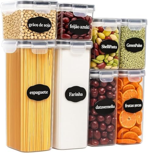 Kit 8 Potes Herméticos Organizadores para Mantimentos – Tampa com...