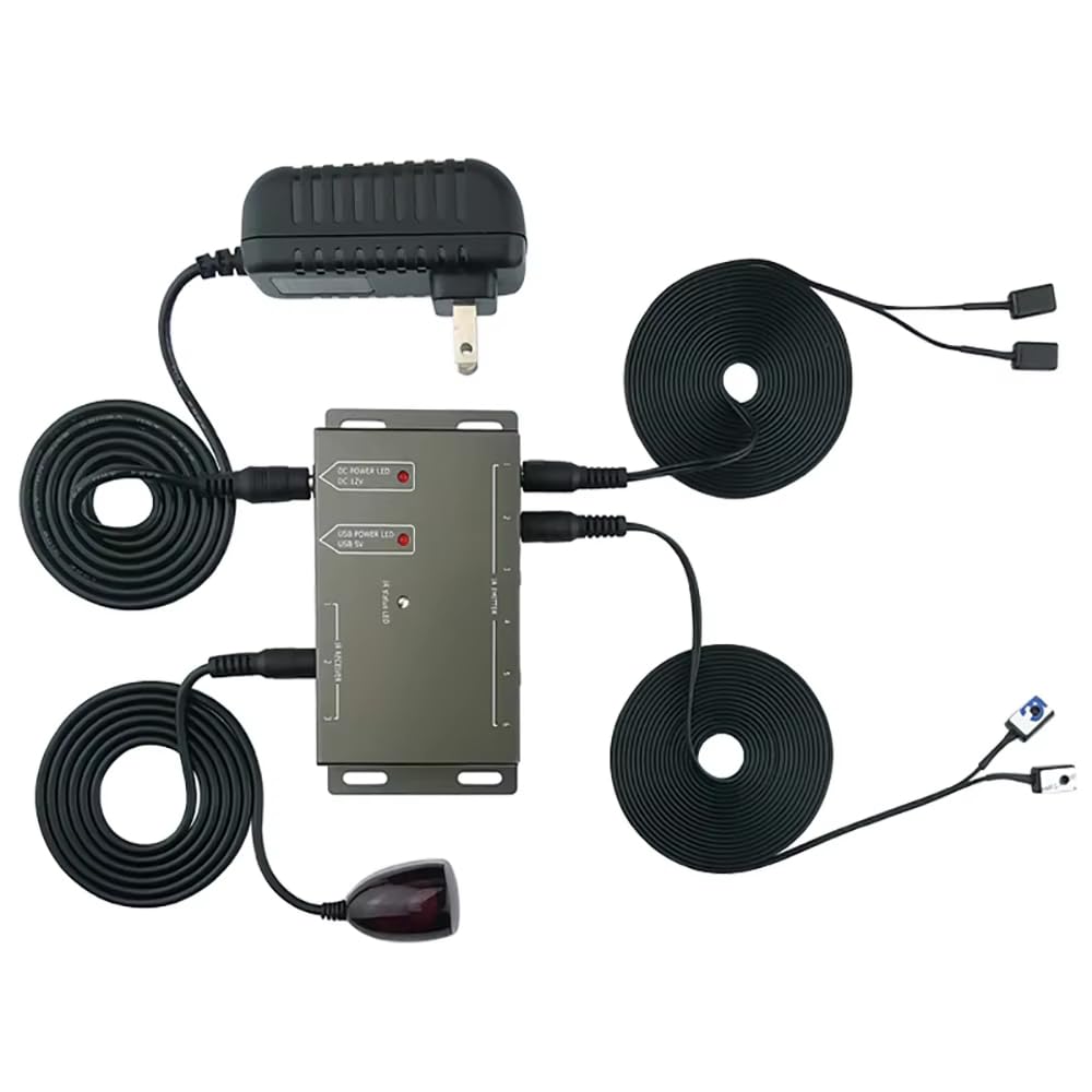 Toplionace Kit de Répéteur de Télécommande Infrarouge, 1 Récepteur et 4 émetteurs, Universel 34-60 Khz pour Appareils électroménagers, avec Câbles D'extension
