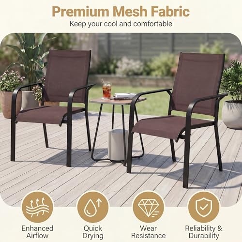 Image of Giantex Patio Chairs Set of 4, Stackable Outdoor Dining Chairs with Breathable & Quick-Dry Mesh Fabric, Armrests, Backrest for All Weather, Lawn, Backyard, Poolside, Porch, 350 LBS Capacity