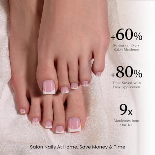 Image of Beetles X Press French Tip Toenails - Charm French | Glossy Pink Short Square Press On Toe Nails | 150 Pcs 15 Sizes Natural Salon Quality Gel Nail Tips for Women