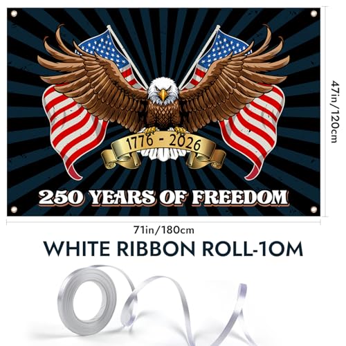Image of 4th of July Banner - Independence Day Patriotic Decorations 1776-2026 Background Eagle Birthday Party Decorations Indoor Outdoor Supplie