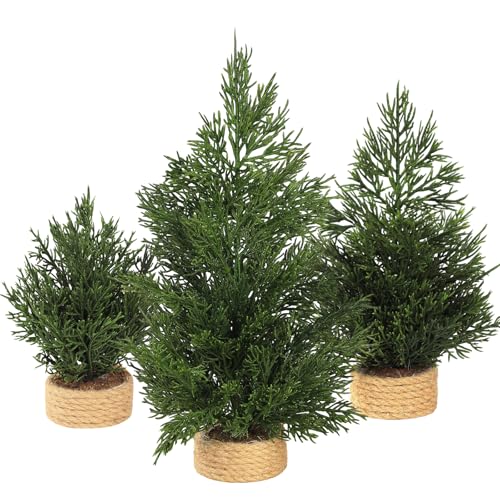 DuHouse Mini Artificial Christmas Tree Set, 3 Pack...