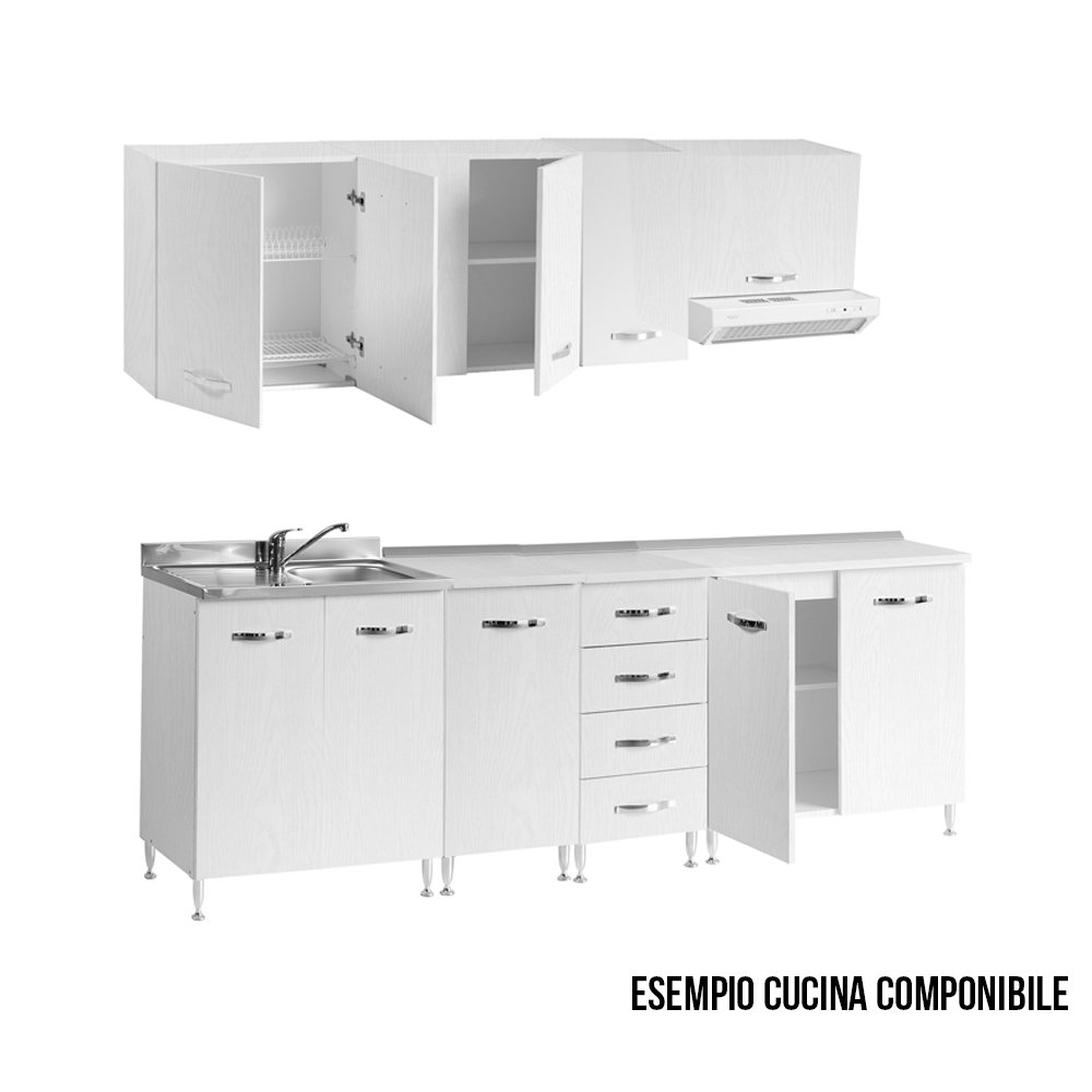 Pensile sopracappa Bianco Frassinato con Anta da Cucina Cm 60x32xh49
