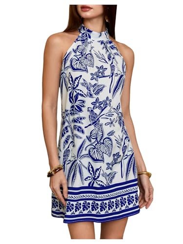 Image of Floerns Women's Sleeveless Floral Print Sundress Halter Neck A Line Short Dress
