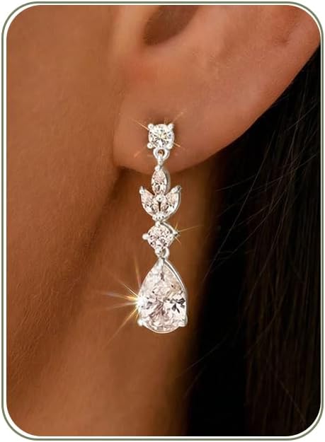HANLI Dangle Earrings for Women – 14K Gold Plated/Silver Drop Earrings Sparkly CZ Gold Dangle Earrings Elegant Dangling Earrings for Wedding Bridal Prom Jewelry
