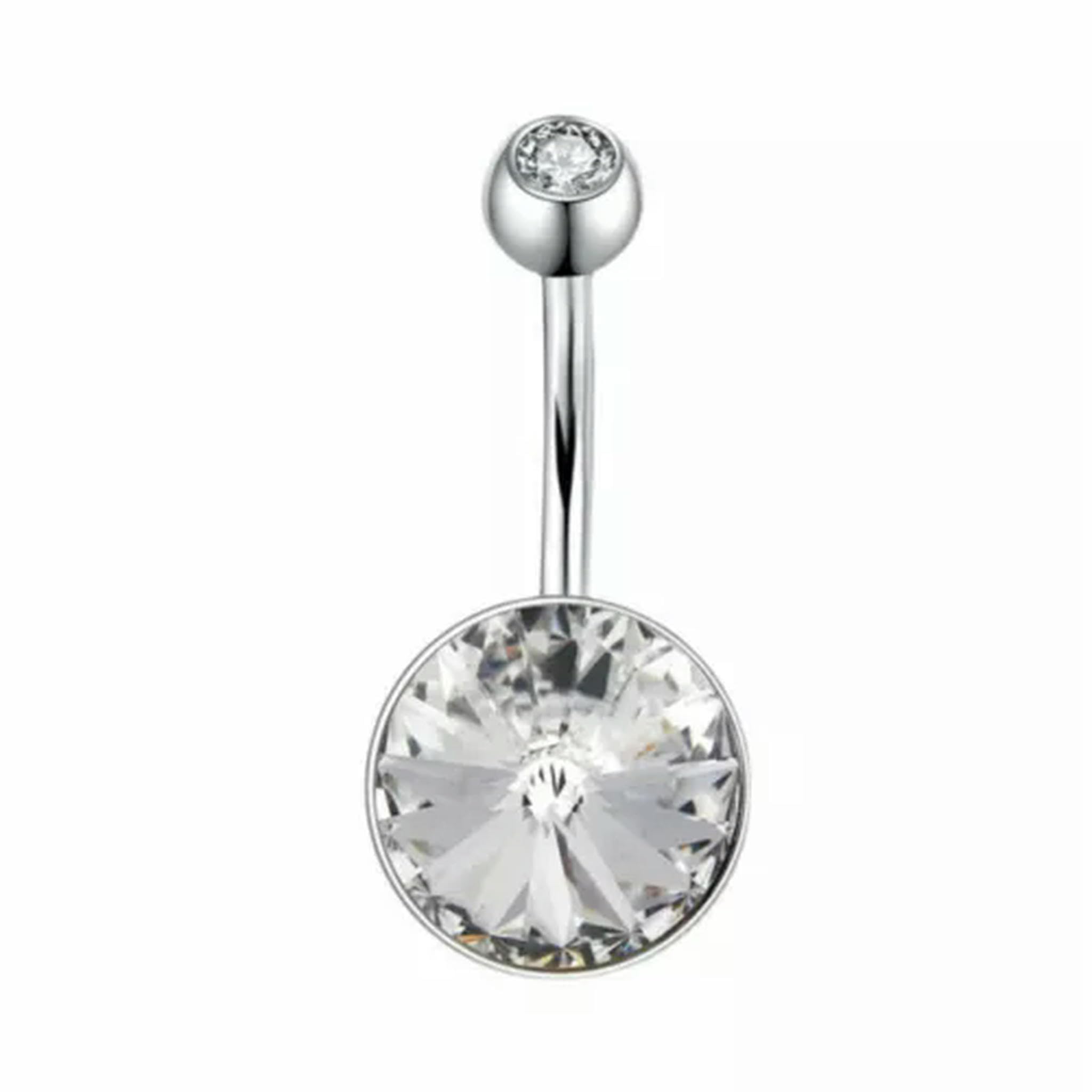Piercing per Ombelico con Barra in Argento Sterling, con Cristalli Rotondi CZ, Anello per Ombelico A4025-8mm