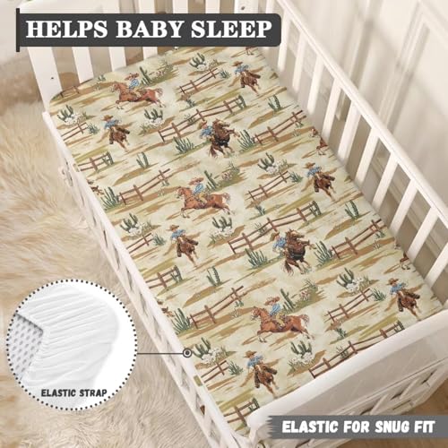 Image of Western Horse Bats Crib Sheets for Baby Boys Cowboy Crib Sheet for Standard Crib Mattress 28 inch x 52 inch Fitted and Soft Breathable Crib Mattress Sheet