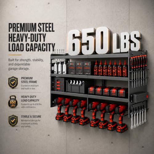 Large Power Tool Organizer Wall Mount with Charging Station - Image 5