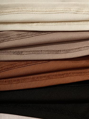 Milumia Women's 4 Pack Ribbed Knit V Neck Sleeveless Plain Fitted Crop Tank Top Set4