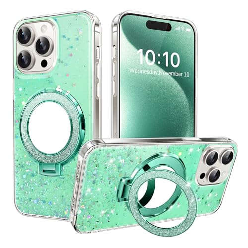 IMEIKONST Funda Compatible con Samsung Galaxy S9 Plus Glitter Carcasa con Espejo Anillo de Soporte, Transparente Brillante Antigolpes TPU Silicona Shockproof Case para Samsung S9 Plus. Verde DJJ