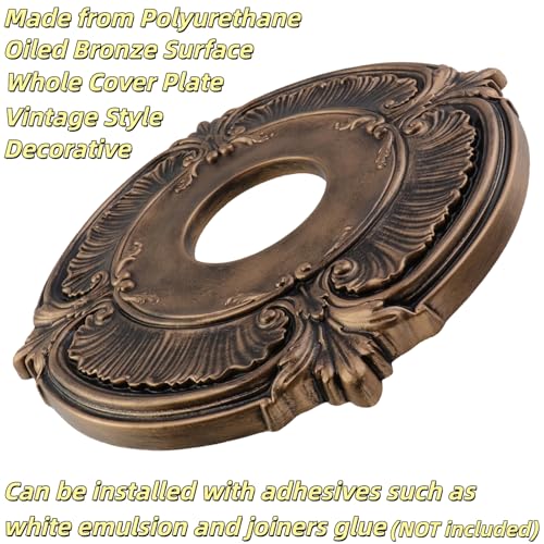 Image of PU Ceiling Medallions 2Pcs, 13.1 Inches x 3.4 Inches, Bronze Tone | Whole Cover Type, Fits 3.4 Inches Canopy, European Vintage Carving Style, Synthetic Foam Construction for Easy Installation
