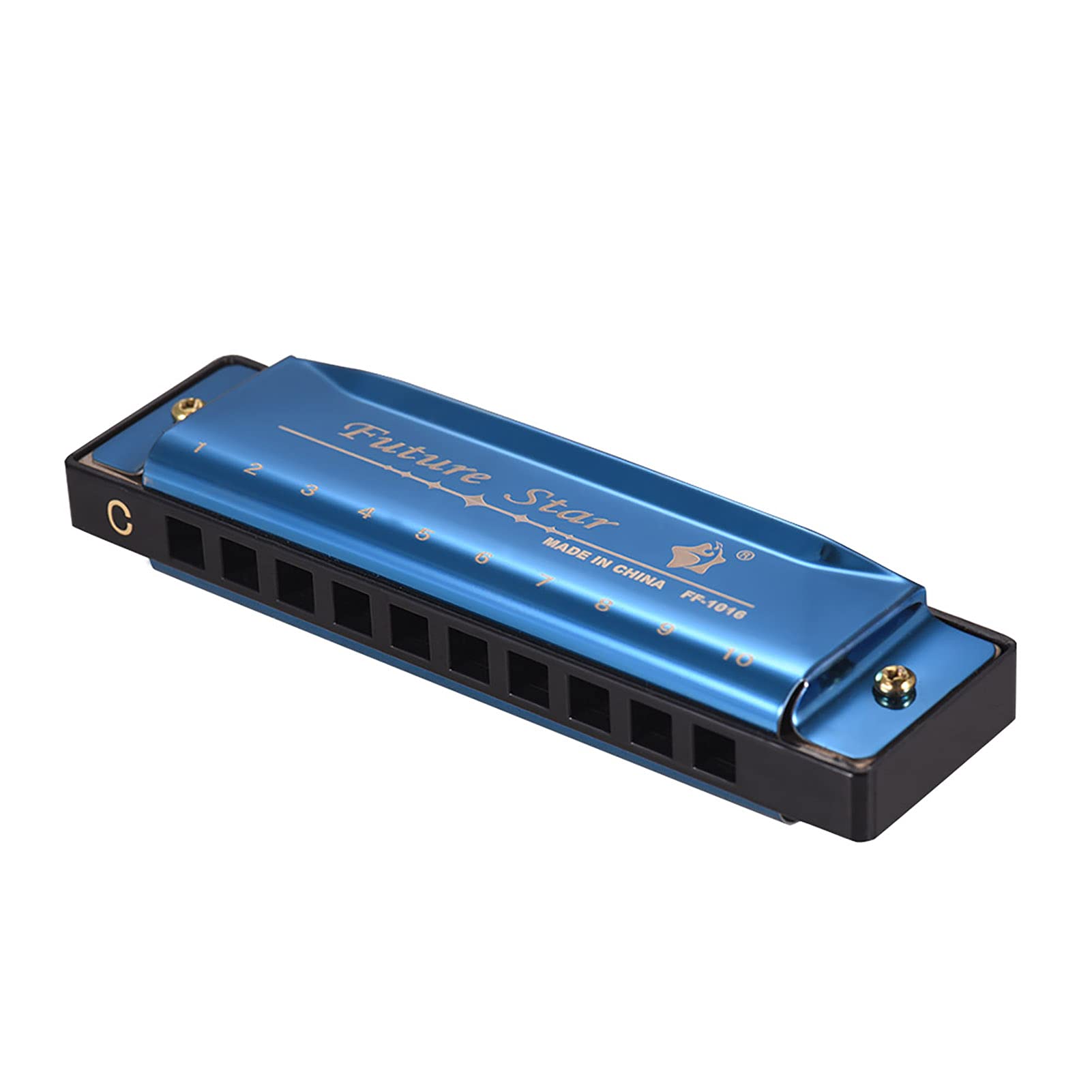 OUNAHarmonica,Key of C Diatonic Harmonica Mouthorgan with ABS Reeds Mirror Surface Design 10 Holes Blues Harmonica Perfect for Beginners Professional Students Kid Blue