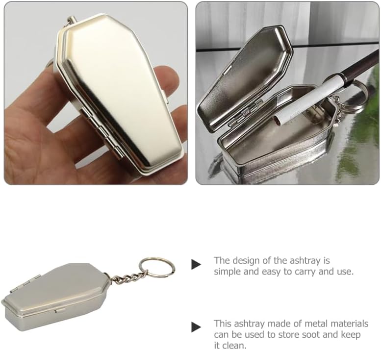 Miniatura 7 de EXCEART Llavero de cenicero de ataúd de Halloween novedoso ataúd llaveros portátil cenicero llavero anillos bolsa coche gótico