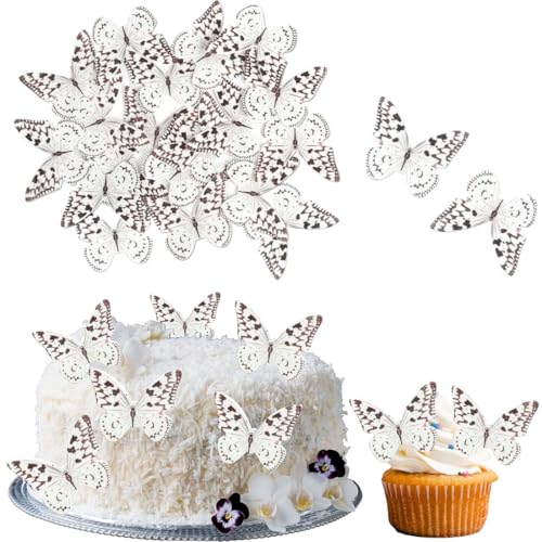 ChicAppeal 48 Piezas Mariposas para Decoración de Tartas, Adornos para Tartas de Mariposa, decoración de magdalenas, para Cumpleaños para Fiestas de Cumpleaños Bodas Aniversarios(marrón claro)