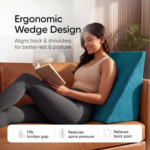 Image of Frido Wedge Plus Cushion for Sleeping & Acid Reflux Relief | Memory Foam Pillow | High Resillience Foam | Orthopedic Wedge Cushion for Leg Elevator | Pregnancy | GERD | Teal Blue- Pack of 1