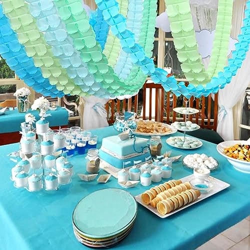 Image of Blue-Green Party-Decorations Streamers Garland - 157Ft Four-Leaf Clover Hanging Banner, Jungle Theme Party Supplies Spring Summer Birthday Baby Bridal Shower Decor Hugtmr