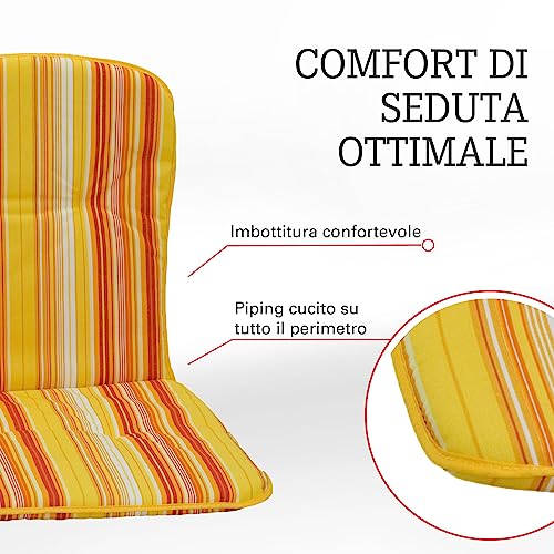 Beo Cuscino per sedia con lo schienale basso Kos | Made in EU|Cuscini per sedie da esterno con lo schienale basso|Cuscini per giardino con lo schienale basso con strisce in Arancione-Giallo-Bianco