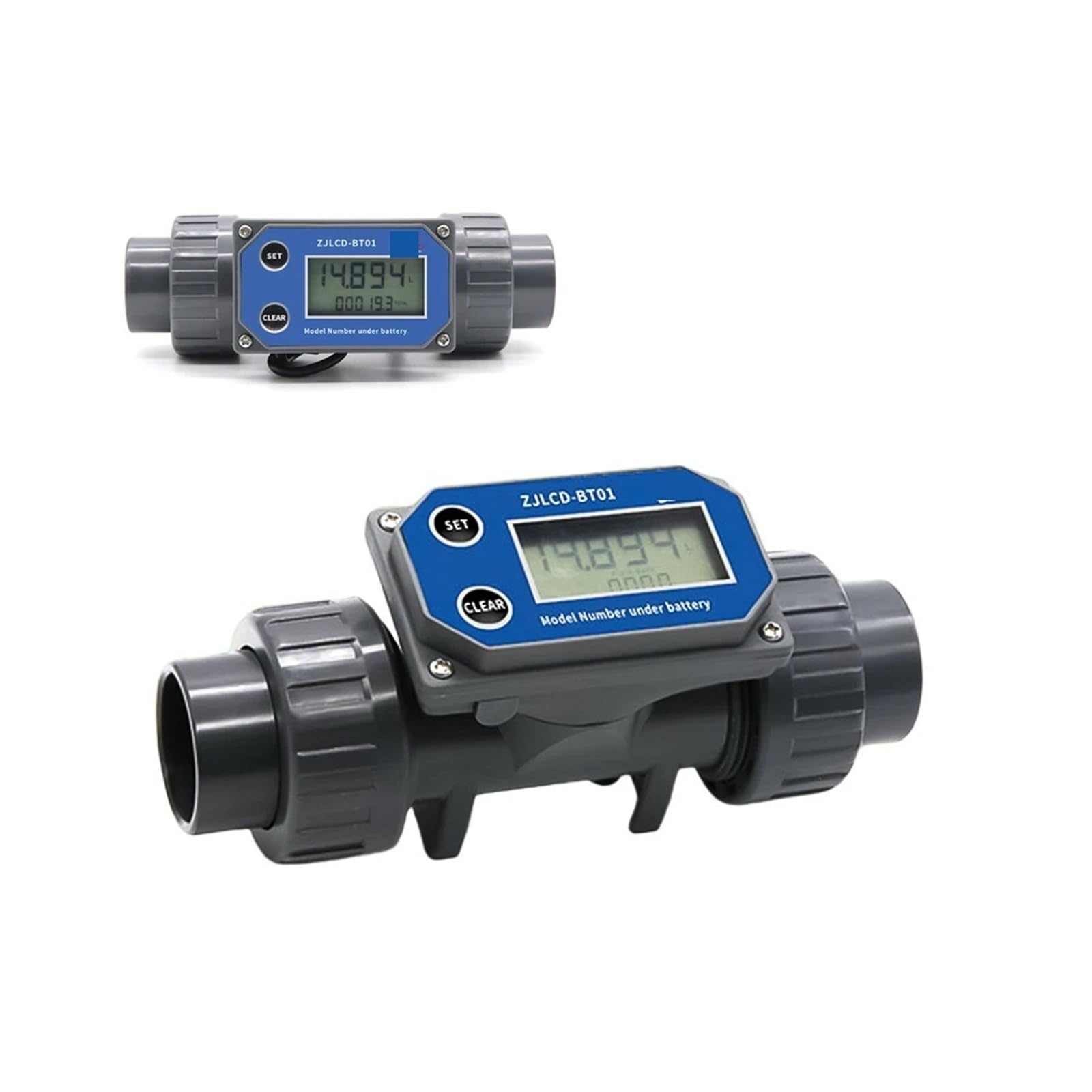 Caudalímetro digital de turbina DN25-80 con pantalla LCD, medidor electrónico de caudal de agua líquida de tubería de PVC Lecturas precisas(Battery Type,DN40)
