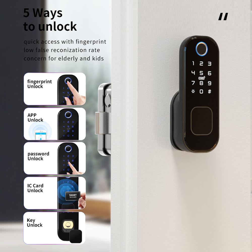 Wolf Guard TT01 Serrure de porte intelligente à empreinte digitale biométrique | Accès sans clé, contrôle par application, Bluetooth Smart, bouton de porte avec poignée, application TTLOCK
