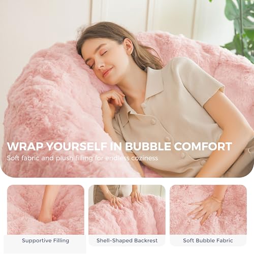 Image of MAXYOYO Giant Bean Bag Chair for Adults, Stuffed Shell-Shaped Large Bean Bag Couch, Cozy Living Room Chair with Filler, Lazy Floor Sofa for Bedroom Living Room, Pale Pink