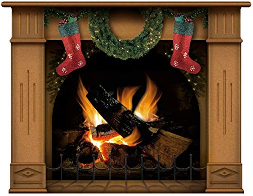 Wall stickers Fireplace With Burning Log Fire Holiday Wall Decal Decoration Firewoods Flames Photorealistic Art Poster (Large Christmas Brown) โ image 1