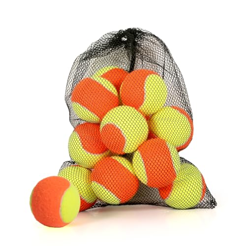 MRYCZ FYRHD 12 Pack Tennis Balls for Kids 50% Low Compression Stage Tennis Ball for Beginners Youth Kids Training Practicing with Mesh Bag Easy to Transport