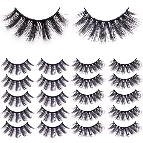 JASSINS 10 Pairs False Eyelashes, 3D Faux Mink Lashes 2 Styles Fluffy Eyelashes, Long Crossed Light Volume Wispy Thick Lashes