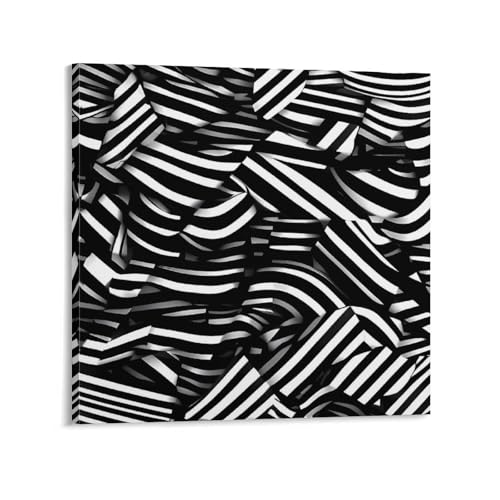 Toile murale abstraite lignes noires et blanches 40x40 cm avec cadre moderne