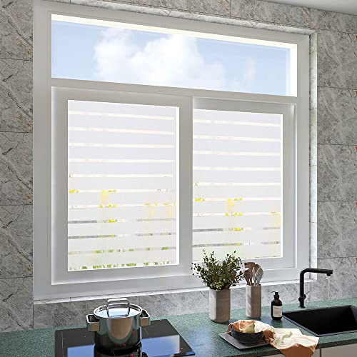 2/4 Stripe Frosted Window Film, Privacy Glass Window Sticker, Vinyl Decorative Window Decals, Uv Protection Static Clings No-Glue Removable Window Film For Home Office Meeting Room(35.4 X 78.7 Inch) #TOP3