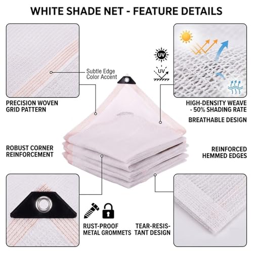 Filet d'ombrage blanc 50% 2x7m avec œillets pour serre et jardin - 3