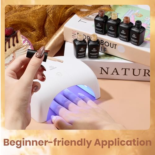 Image of Beetles Brown Gel Polish - 6 Colors Nude Brown Neutral Beige Khaki Glitter Gold Gel Nail Polish Set Roasted Chestnuts Collection Uv Gel Nail Art Manicure Gift for Women