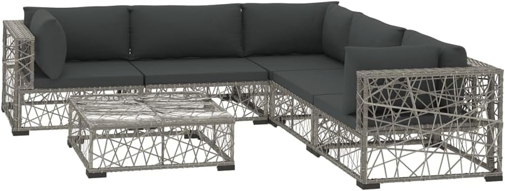 vidaXL Patio Lounge Set 6 Piece, Patio Furniture Set for Outdoor Garden, Sectional Sofa with Cushions, Corner Sofa, Poly Rattan Gray