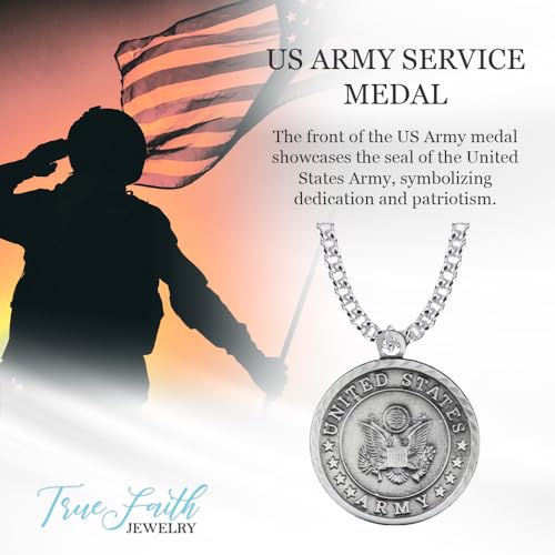 True Faith Jewelry Pewter United States Army Service Medal with St Michael Patron Saint Archangel Pendant Necklace, 1 Inch2