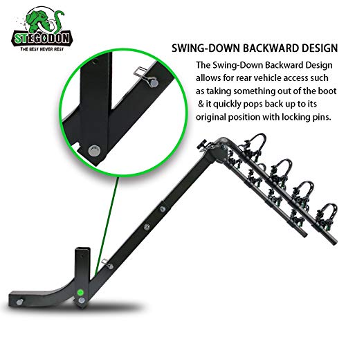 STEGODON 4 Bike Hitch Rack 2'' Hitch Receiver Heavy Duty Bicycle Carrier Racks Hitch Mount Double Foldable Rack for Cars, Trucks, SUV,Hatchback RV,Tow Hitch and Minivans