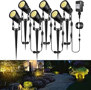 B-right 21M 6-in-1 Extendable to 12 Garden Spotlights with BS Plug, Garden Lights Mains Powered IP65 Waterproof Spike Lights for Outdoor Lighting Pathway Landscape Wall, Warm White (18W, 12V)