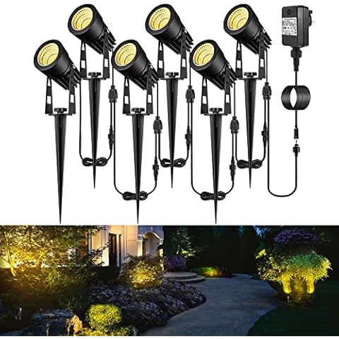 B-right 21M 6-in-1 Extendable to 12 Garden Spotlights with BS Plug, Garden Lights Mains Powered IP65 Waterproof Spike Lights for Outdoor Lighting Pathway Landscape Wall, Warm White (18W, 12V) Cover