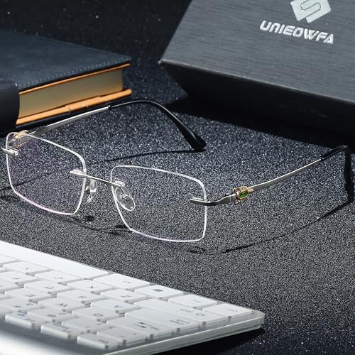 Image of Pure Titanium Rimless Glasses Frame for Men Rectangle Optical Frameless Eyeglasses Frames Lightweight Eyewear YJ2201