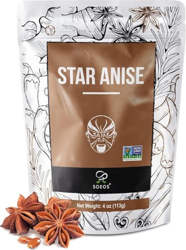 Soeos Chinese Star Anise, 4oz (113g), Whole Star Anise Pods for Baking, Cooking, and Spice Blends, Aromatic and Bold Flavor, Non-GMO
