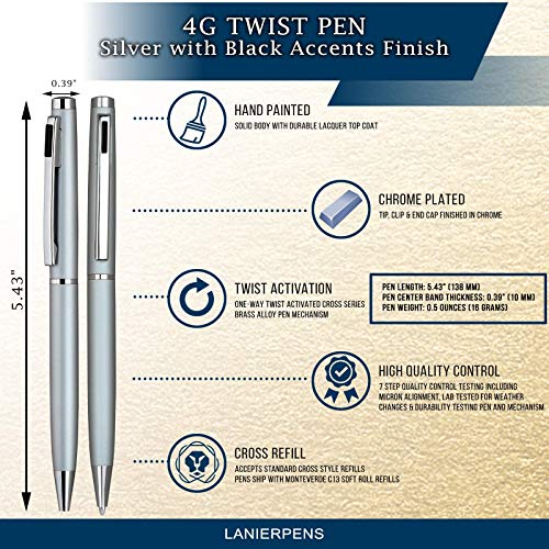 Image of Lanier 4G Ballpoint Pen - Shiny Chrome Ring & Parts with Medium Tip 0.7mm Cross Style Refill (with Accents - White or Black or Purple or Pink)