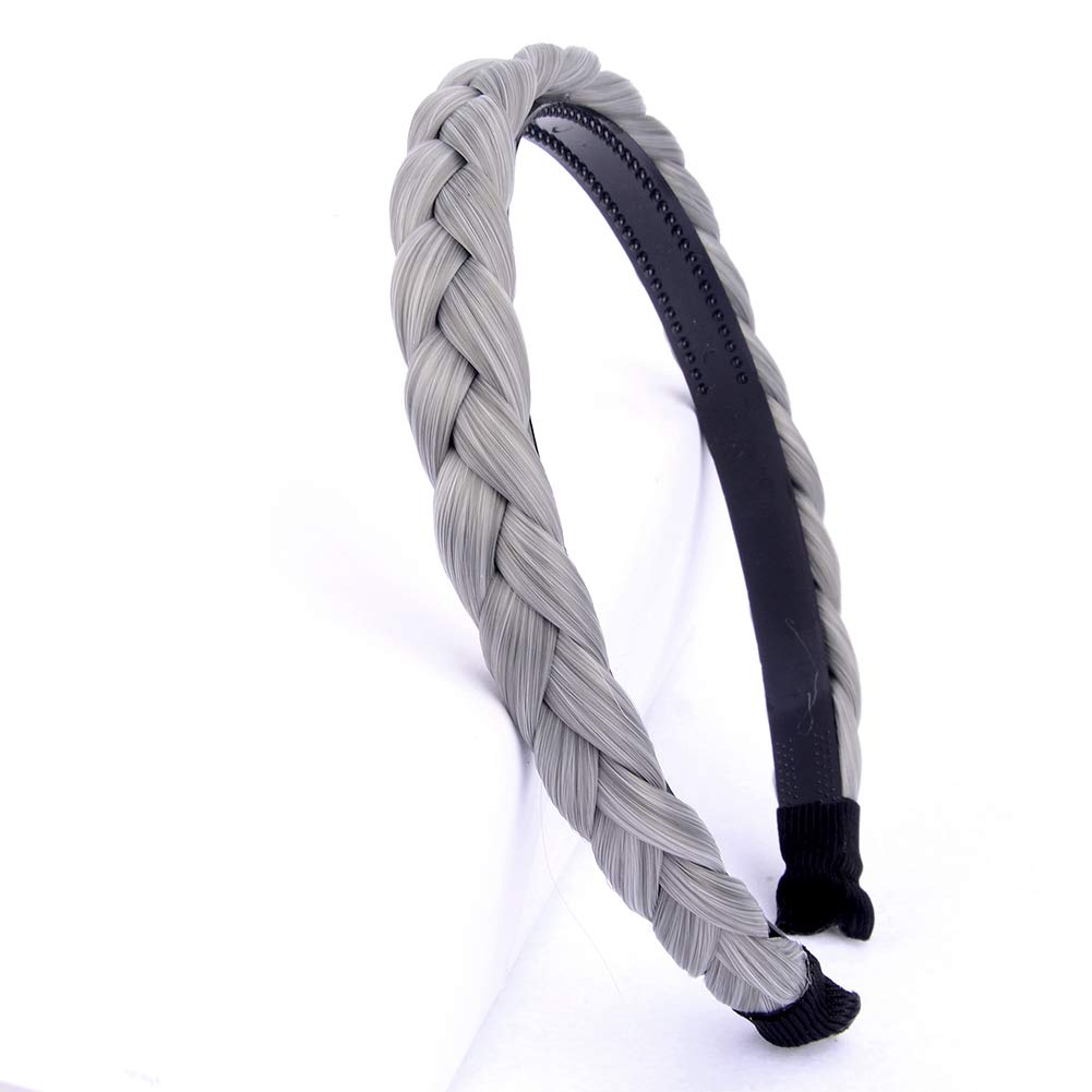 BOBIYA Headband Synthetic Hair Plaited Headband Braid Braided With Teeth Hair Band Accessories for Women Girl (Smoky Gray) - Image 2