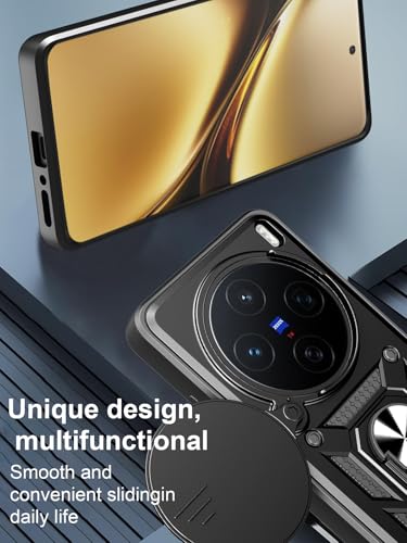 Image of Casodon Shockproof Back Case Cover for Vivo X300 Ultra 5G, Shockproof Vivo X300 Ultra Back Cover, Ring Case with Kickstand and Camera Protection Shutter - Black