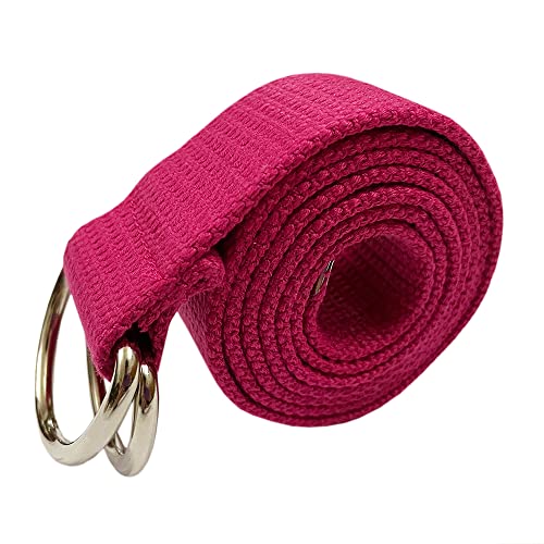Oneyijun Trenzado Lienzo Cinturón Mujeres Hombres con Doble Plata Metal Hebilla con anilla en D Casual Unisexo 113cm