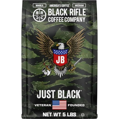 Black Rifle Coffee Company Just Black, 5 lb Bag, Whole Bean Coffee Medium Roast - Roasted Blend Made from Arabica Beans - Colombian & Brazilian Beans - Veteran Founded & American Made