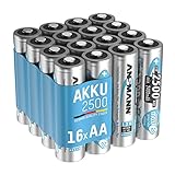 ANSMANN Akku AA Mignon 2500mAh 1,2V NiMH 16 Stück für Geräte mit hohem Stromverbrauch - Wiederaufladbare Batterien maxE - Akkus für Spielzeug, Taschenlampe, Contoller uvm - Rechargeable Battery