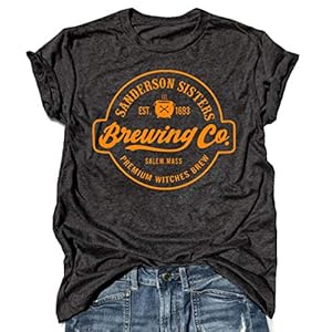 Halloween T Shirt Sanderson Sisters Bed and Breakfast Funny Letter Print Women Short Sleeve Graphic Tees Tops (L, Grey3, l)