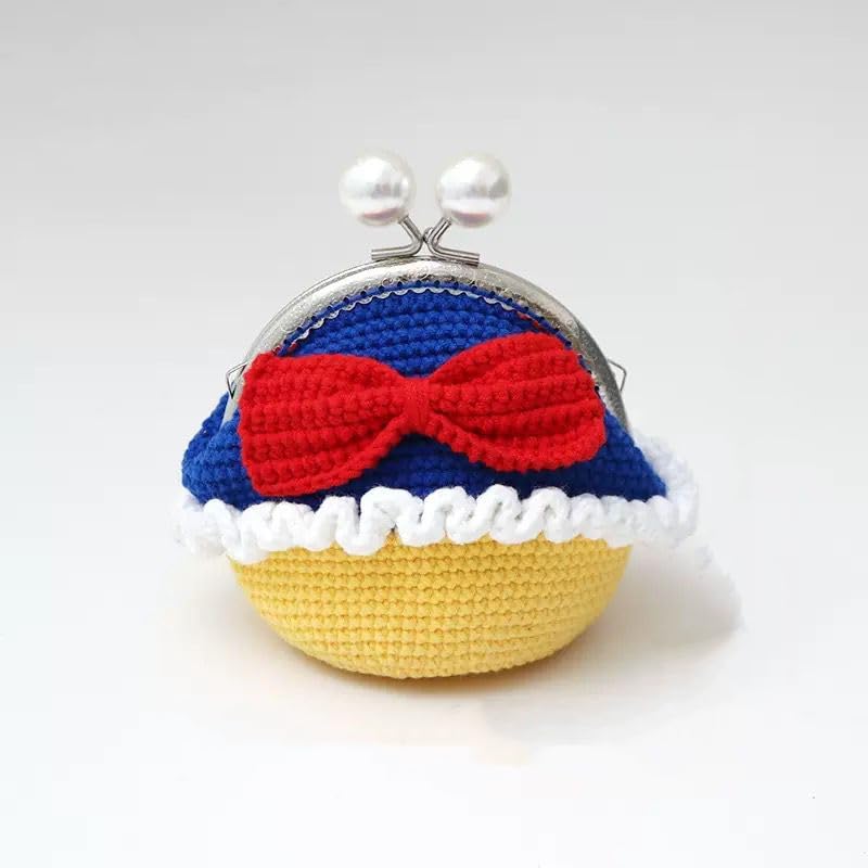 Bolsa de moedas de crochê, carteira de fio de lã, mini bolsa de malha feita à mão, Azul
