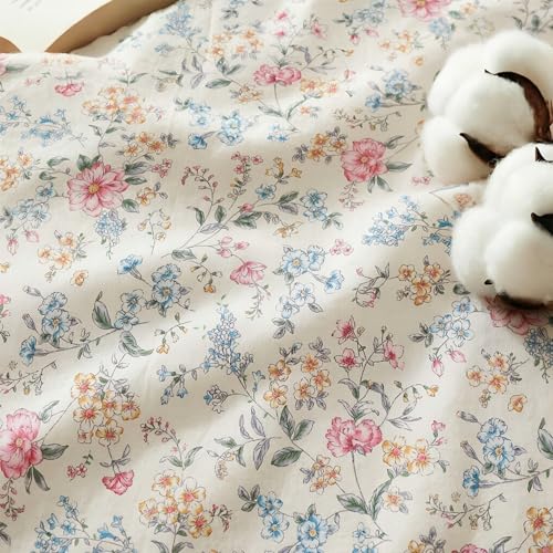 Image of FADFAY Full Muslin Cotton Multicolor Floral Sheet Set, Soft Breathable Lightweight Sheets for Dorm, Kids Room or Guest Bed with Fitted Sheet, Flat Sheet & Pillowcases