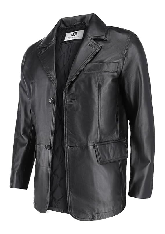 Image of TLC Genuine Leather Blazer Men | Notched Collar Classic Gentleman Style Leather Coats for Men