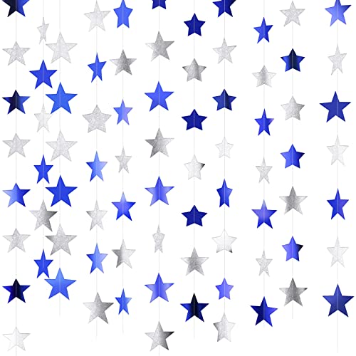 Image of Patelai Glitter Star Garland Banner 2026 Party Decor 130 Feet Star Hanging Streamers Twinkle Backdrop for Classroom Birthday Graduation Wedding Supplies(Ocean Blue, Glitter Silver)